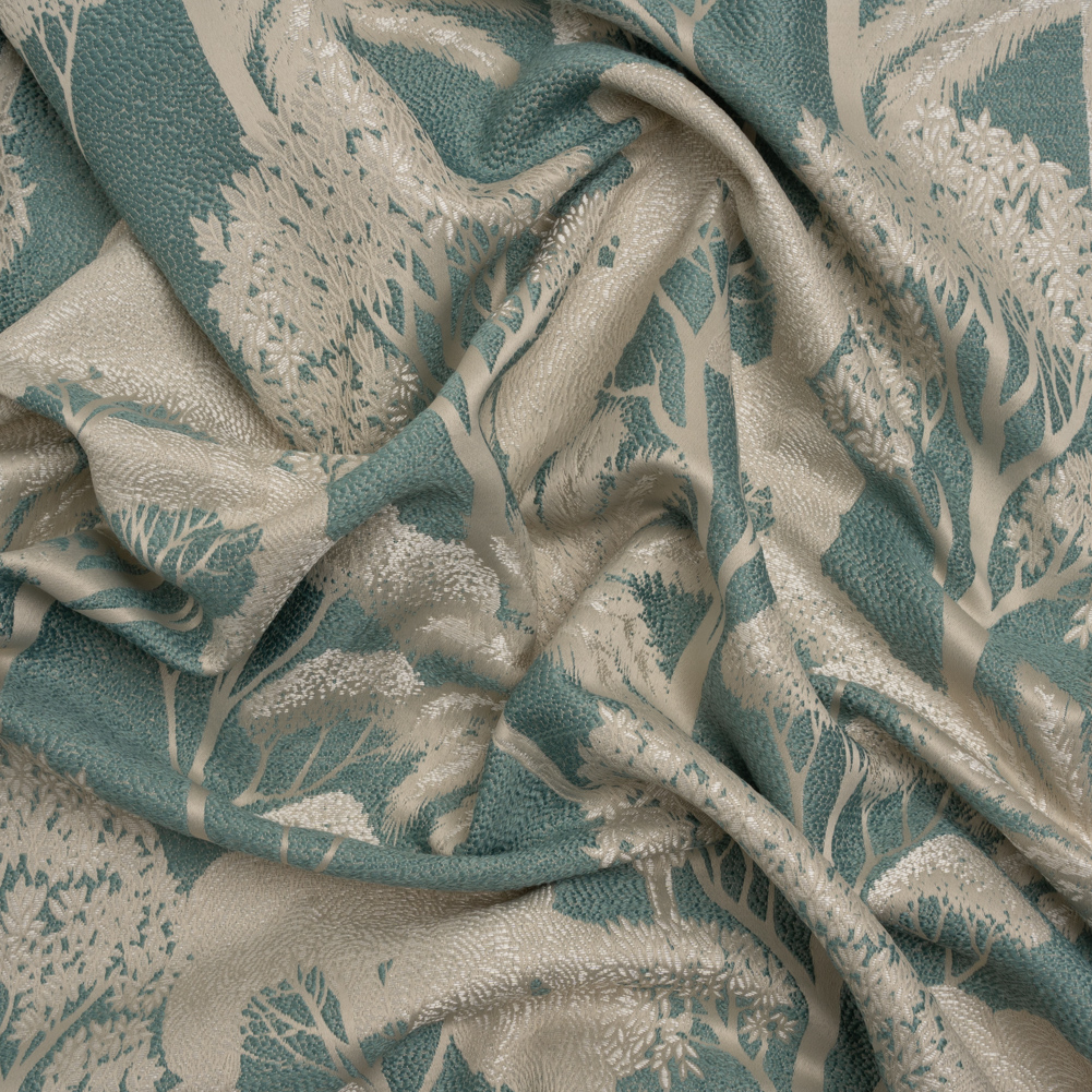 Recycled Polyester Drapery Jacquard – Seafoam Jungle Trees – British Imported Recycled Polyester Drapery Jacquard – Seafoam Jungle Trees – British Imported