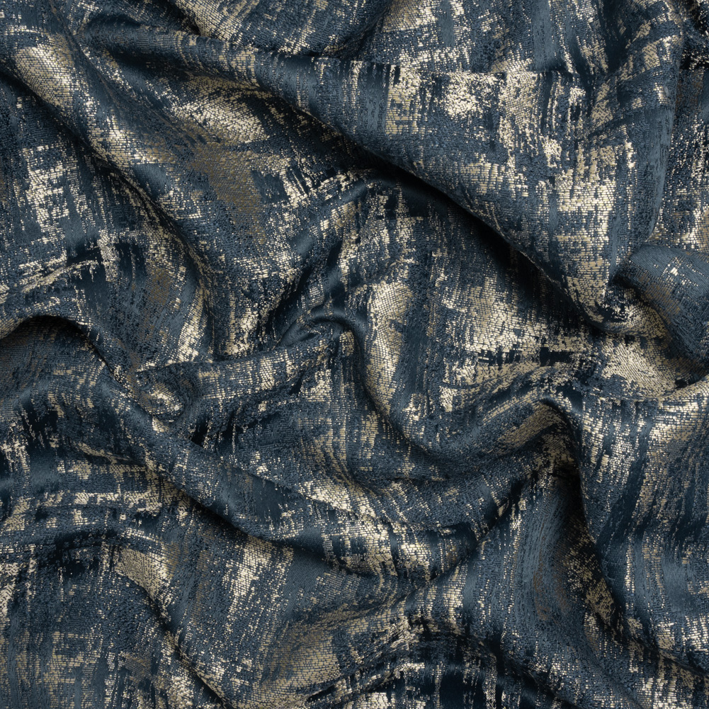 Recycled Polyester Drapery Jacquard – Indigo Abstract Strokes – British Imported Recycled Polyester Drapery Jacquard – Indigo Abstract Strokes – British Imported
