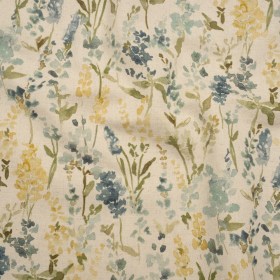 Printed Cotton and Linen Canvas – Azure Painterly Flowers – British Imported Printed Cotton and Linen Canvas – Azure Painterly Flowers – British Imported