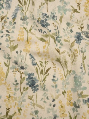 Printed Cotton and Linen Canvas – Azure Painterly Flowers – British Imported Printed Cotton and Linen Canvas – Azure Painterly Flowers – British Imported