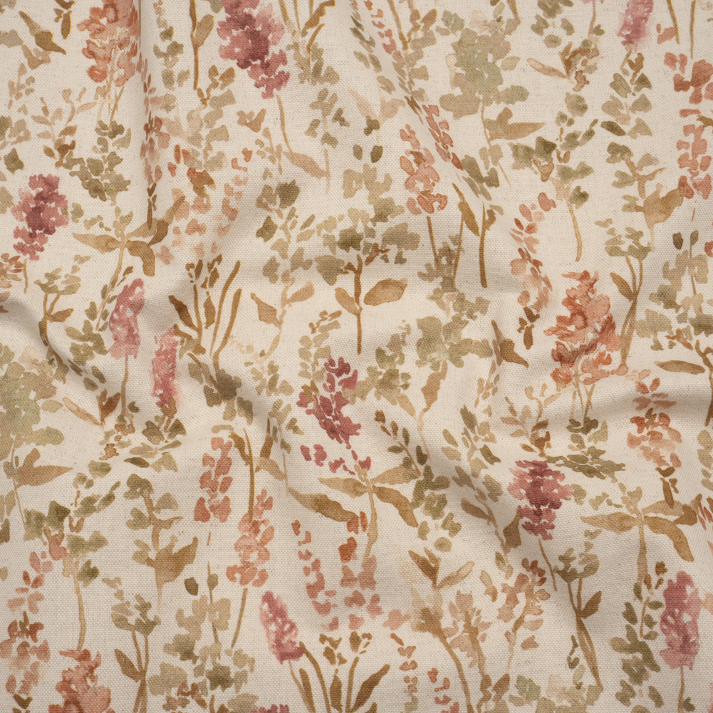 Printed Cotton and Linen Canvas – Berry Painterly Flowers – British Imported Printed Cotton and Linen Canvas – Berry Painterly Flowers – British Imported