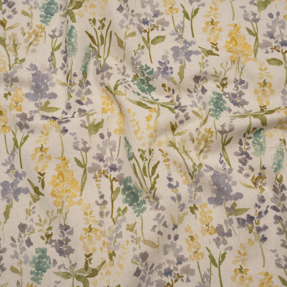 Printed Cotton and Linen Canvas – Heather Painterly Flowers – British Imported Printed Cotton and Linen Canvas – Heather Painterly Flowers – British Imported