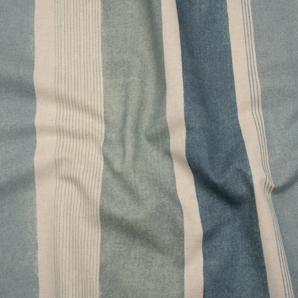 Printed Cotton and Linen Canvas – Azure Stripes – British Imported Printed Cotton and Linen Canvas – Azure Stripes – British Imported