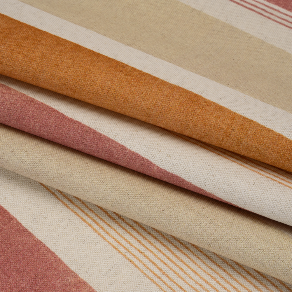 Printed Cotton and Linen Canvas – Ginger Stripes – British Imported Printed Cotton and Linen Canvas – Ginger Stripes – British Imported