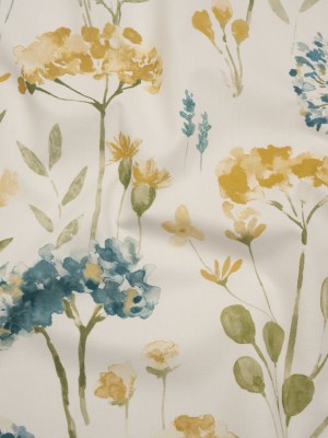 Printed Cotton Canvas – Azure Watercolor Floral Stems – British Imported Printed Cotton Canvas – Azure Watercolor Floral Stems – British Imported