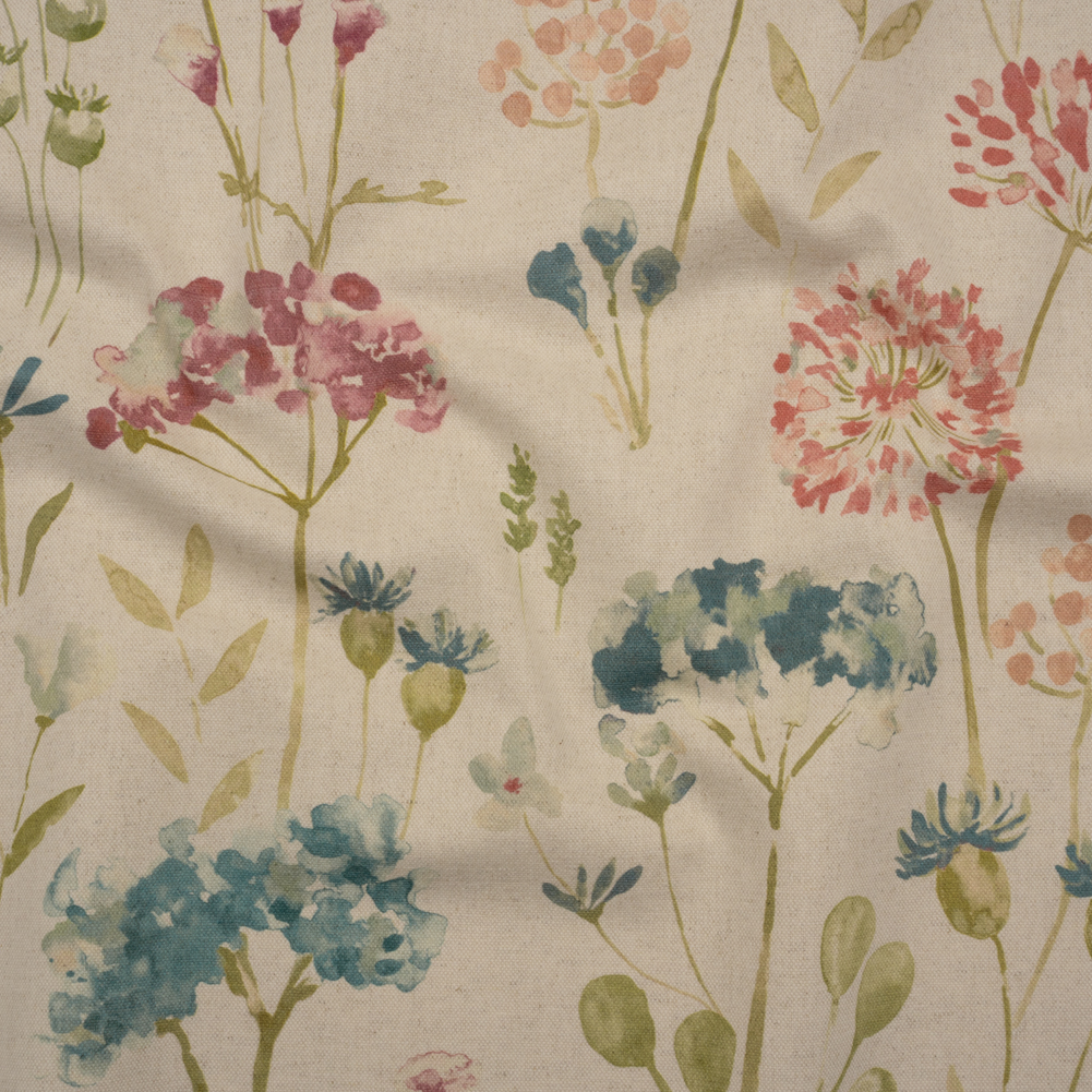 Printed Cotton Canvas – Peony Watercolor Floral Stems – British Imported Printed Cotton Canvas – Peony Watercolor Floral Stems – British Imported