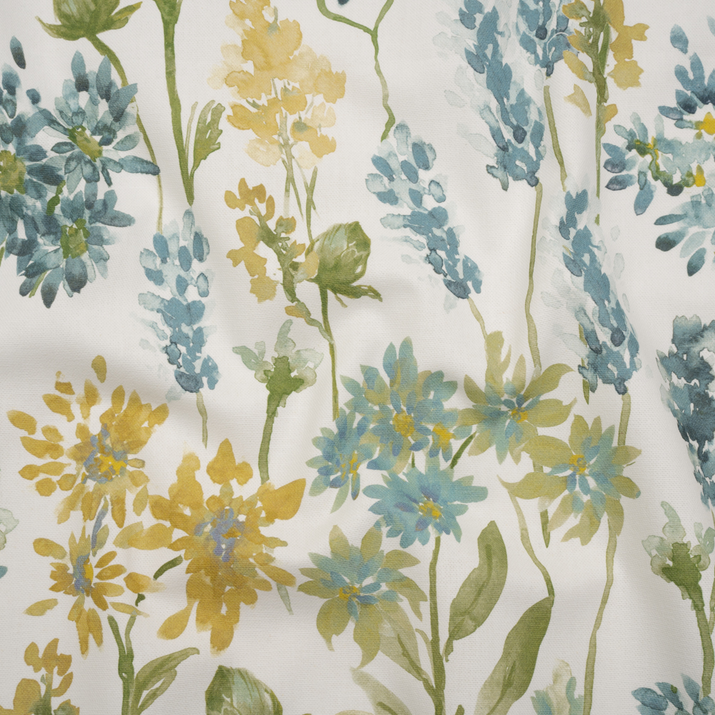 Printed Cotton Canvas – Azure Blooming Watercolor Garden – British Imported Printed Cotton Canvas – Azure Blooming Watercolor Garden – British Imported
