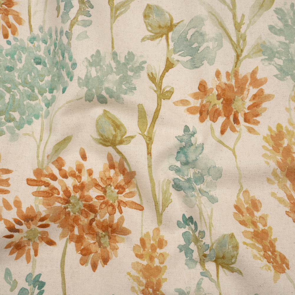 Printed Cotton Canvas – Ginger Blooming Watercolor Garden – British Imported Printed Cotton Canvas – Ginger Blooming Watercolor Garden – British Imported