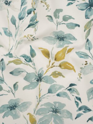 Printed Cotton Canvas – Azure Watercolor Floral Stems – British Imported Printed Cotton Canvas – Azure Watercolor Floral Stems – British Imported