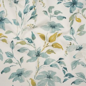 Printed Cotton Canvas – Azure Watercolor Floral Stems – British Imported Printed Cotton Canvas – Azure Watercolor Floral Stems – British Imported