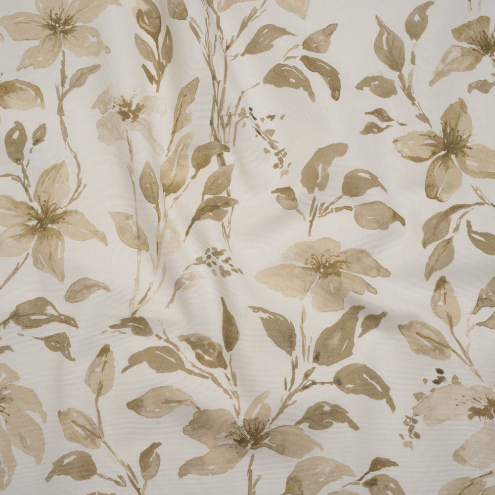 Printed Cotton Canvas – Flax Watercolor Floral Stems – British Imported Printed Cotton Canvas – Flax Watercolor Floral Stems – British Imported