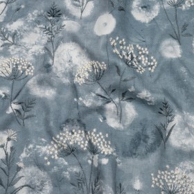 Cotton Canvas Print with Floral Embroidery – Denim Tie Dye Spots – British Imported Cotton Canvas Print with Floral Embroidery – Denim Tie Dye Spots – British Imported