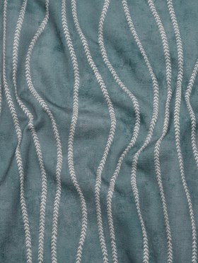 Embroidered Linen-Look Polyester Drapery Woven – Denim Leafy Wavy Lines and Watercolor Texture – British Imported Embroidered Linen-Look Polyester Drapery Woven – Denim Leafy Wavy Lines and Watercolor Texture – British Imported