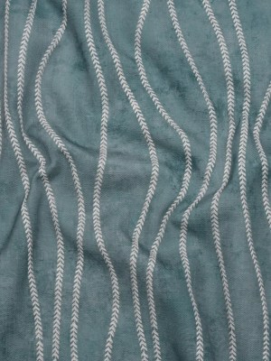 Embroidered Linen-Look Polyester Drapery Woven – Denim Leafy Wavy Lines and Watercolor Texture – British Imported Embroidered Linen-Look Polyester Drapery Woven – Denim Leafy Wavy Lines and Watercolor Texture – British Imported
