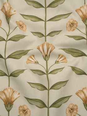 Printed Cotton Canvas – Ochre Balanced Flower Stems – British Imported Printed Cotton Canvas – Ochre Balanced Flower Stems – British Imported