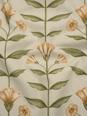 Printed Cotton Canvas – Ochre Balanced Flower Stems – British Imported Printed Cotton Canvas – Ochre Balanced Flower Stems – British Imported
