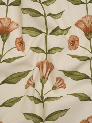Printed Cotton Canvas – Terracotta Balanced Flower Stems – British Imported Printed Cotton Canvas – Terracotta Balanced Flower Stems – British Imported