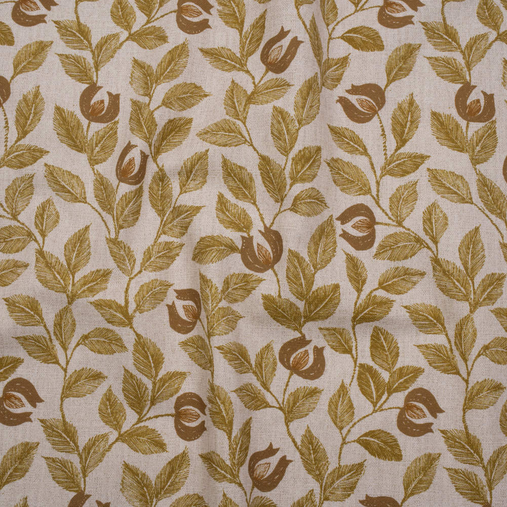 Printed Cotton Canvas – Maize Budding Flowers and Leaves – British Imported Printed Cotton Canvas – Maize Budding Flowers and Leaves – British Imported