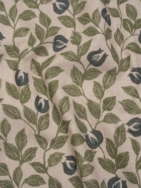 Printed Cotton Canvas – Moss Budding Flowers and Leaves – British Imported Printed Cotton Canvas – Moss Budding Flowers and Leaves – British Imported