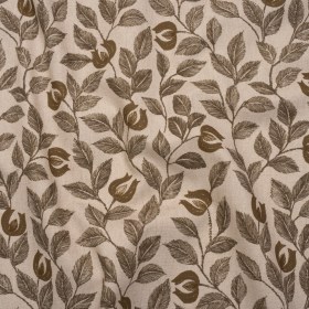 Printed Cotton Canvas – Walnut Budding Flowers and Leaves – British Imported Printed Cotton Canvas – Walnut Budding Flowers and Leaves – British Imported