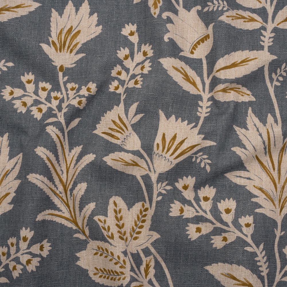 Printed Cotton Canvas – Ink Leafy Sprays and Little Flowers – British Imported Printed Cotton Canvas – Ink Leafy Sprays and Little Flowers – British Imported