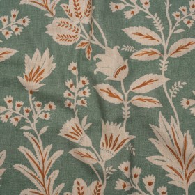 Printed Cotton Canvas – Kingfisher Leafy Sprays and Little Flowers – British Imported Printed Cotton Canvas – Kingfisher Leafy Sprays and Little Flowers – British Imported