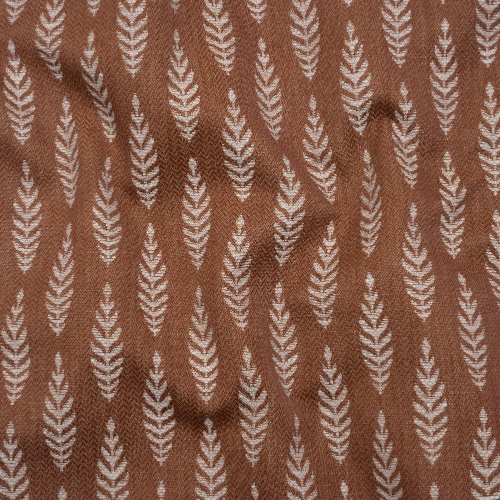 Recycled Polyester and Cotton Jacquard – Rosewood Lines of Leaves – British Imported Recycled Polyester and Cotton Jacquard – Rosewood Lines of Leaves – British Imported