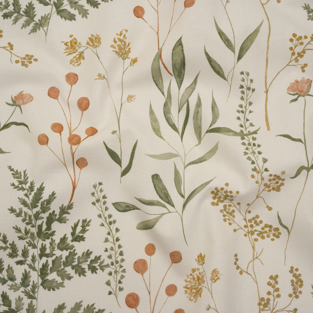 Printed Cotton Canvas – Autumn Painted Wildflowers and Leaves – British Imported Printed Cotton Canvas – Autumn Painted Wildflowers and Leaves – British Imported