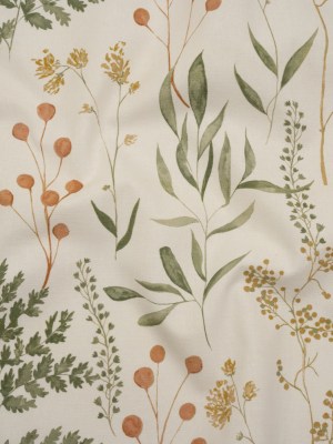 Printed Cotton Canvas – Autumn Painted Wildflowers and Leaves – British Imported Printed Cotton Canvas – Autumn Painted Wildflowers and Leaves – British Imported