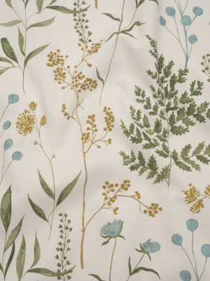 Printed Cotton Canvas – Duckegg Painted Wildflowers and Leaves – British Imported Printed Cotton Canvas – Duckegg Painted Wildflowers and Leaves – British Imported