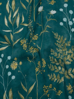 Printed Cotton Canvas – Kingfisher Painted Wildflowers and Leaves – British Imported Printed Cotton Canvas – Kingfisher Painted Wildflowers and Leaves – British Imported