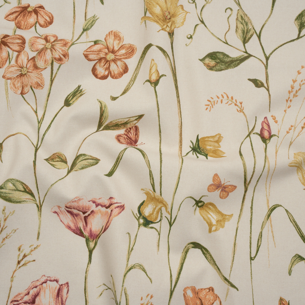 Printed Cotton Canvas – Autumn Flowering Stems and Butterflies – British Imported Printed Cotton Canvas – Autumn Flowering Stems and Butterflies – British Imported
