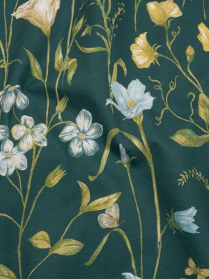 Printed Cotton Canvas – Kingfisher Flowering Stems and Butterflies – British Imported Printed Cotton Canvas – Kingfisher Flowering Stems and Butterflies – British Imported