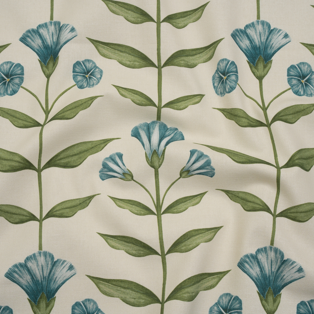 Printed Cotton Canvas – Kingfisher Balanced Flower Stems – British Imported Printed Cotton Canvas – Kingfisher Balanced Flower Stems – British Imported