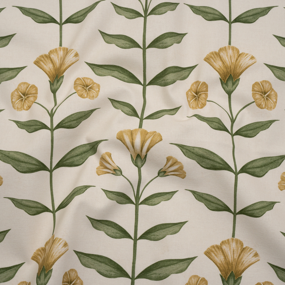 Printed Cotton Canvas – Marigold Balanced Flower Stems – British Imported Printed Cotton Canvas – Marigold Balanced Flower Stems – British Imported