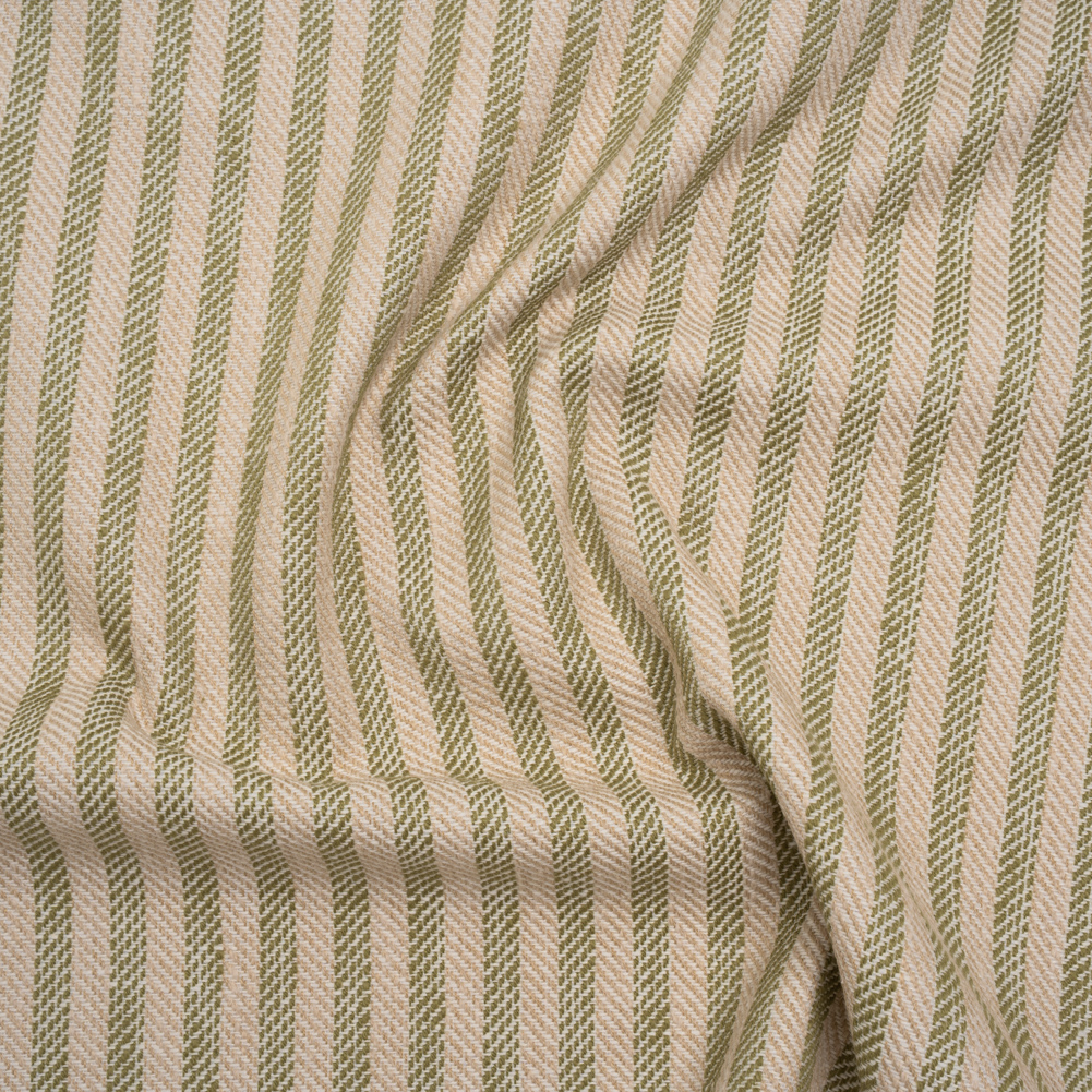 Polyester and Cotton Herringbone Twill – Olive Stripes – British Imported Polyester and Cotton Herringbone Twill – Olive Stripes – British Imported