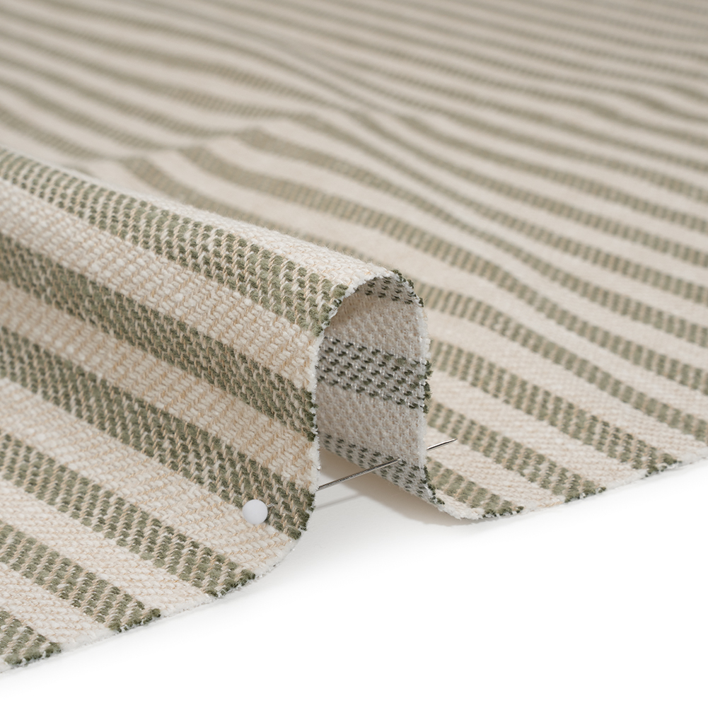 Polyester and Cotton Herringbone Twill – Sage Stripes – British Imported Polyester and Cotton Herringbone Twill – Sage Stripes – British Imported