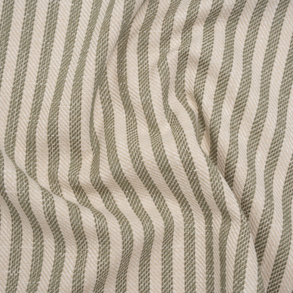 Polyester and Cotton Herringbone Twill – Sage Stripes – British Imported Polyester and Cotton Herringbone Twill – Sage Stripes – British Imported