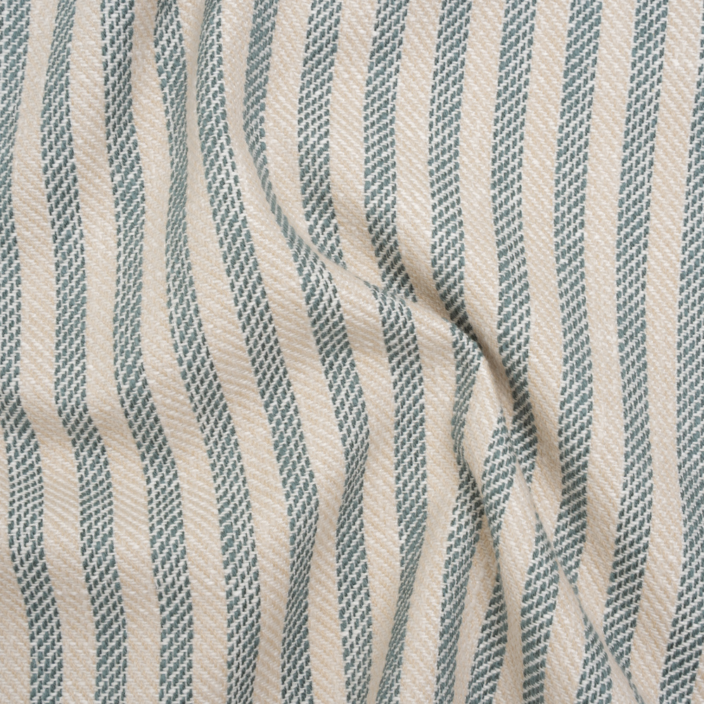 Polyester and Cotton Herringbone Twill – Teal Stripes – British Imported Polyester and Cotton Herringbone Twill – Teal Stripes – British Imported