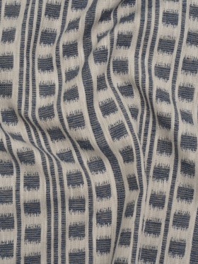 Polyester and Cotton Home Decor Jacquard – Indigo Ikat Squares in Stripes – British Imported Polyester and Cotton Home Decor Jacquard – Indigo Ikat Squares in Stripes – British Imported