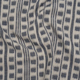 Polyester and Cotton Home Decor Jacquard – Indigo Ikat Squares in Stripes – British Imported Polyester and Cotton Home Decor Jacquard – Indigo Ikat Squares in Stripes – British Imported