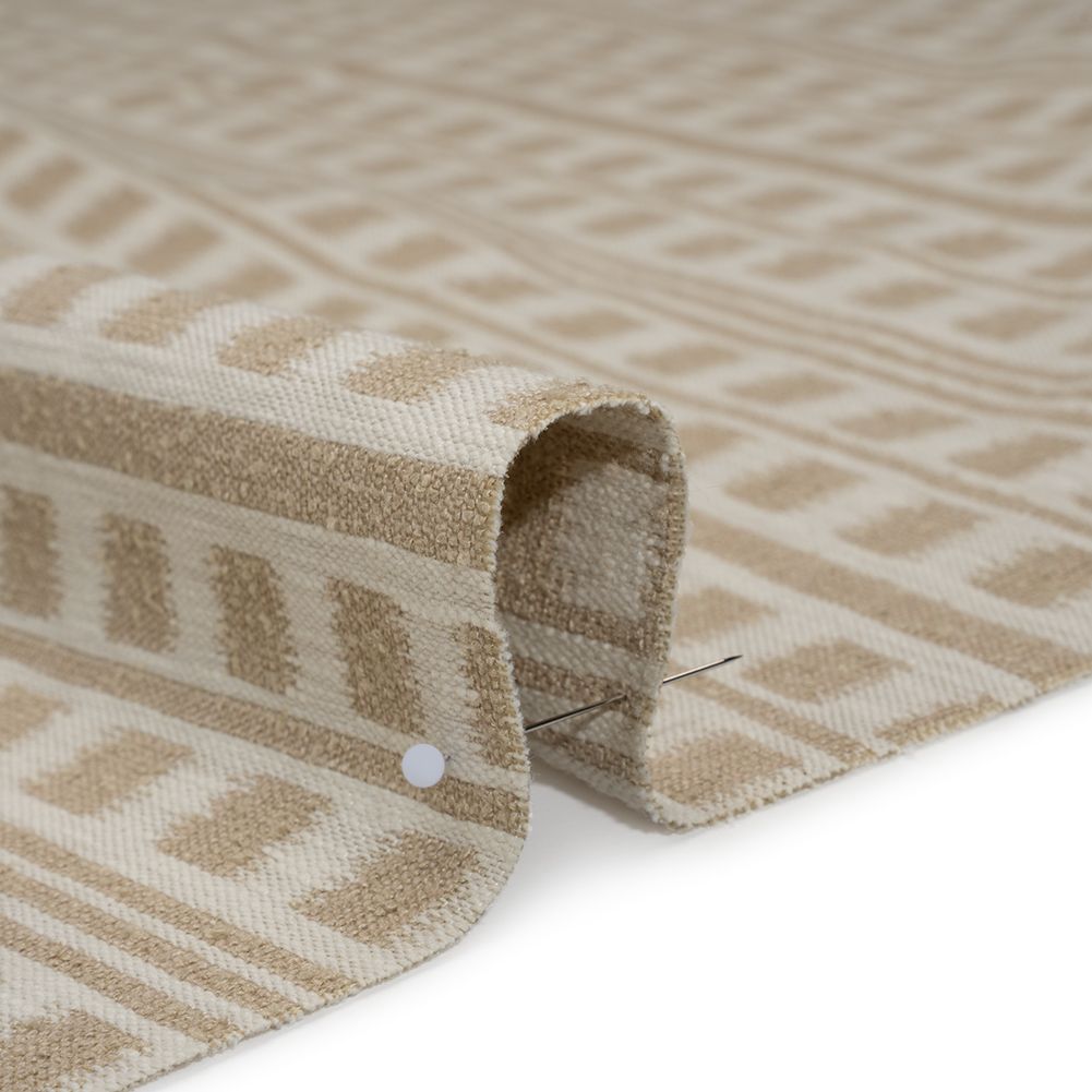 Polyester and Cotton Home Decor Jacquard – Natural Ikat Squares in Stripes – British Imported Polyester and Cotton Home Decor Jacquard – Natural Ikat Squares in Stripes – British Imported