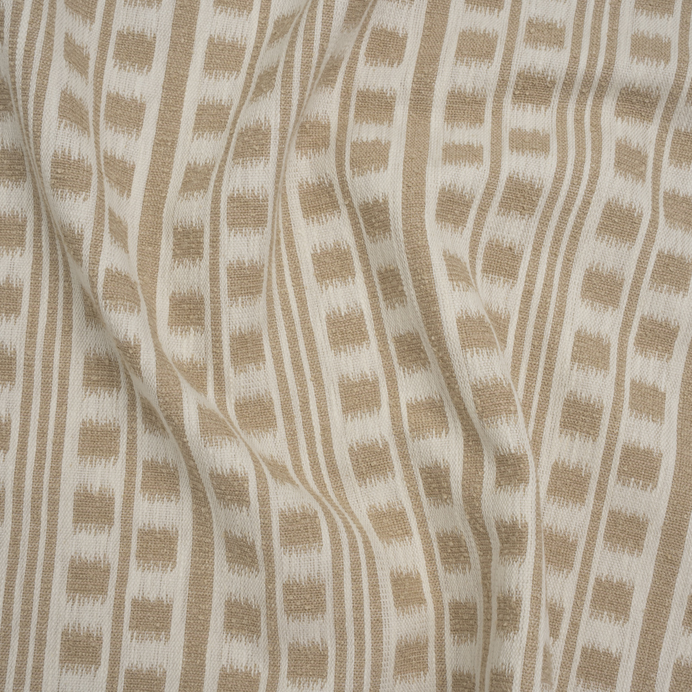 Polyester and Cotton Home Decor Jacquard – Natural Ikat Squares in Stripes – British Imported Polyester and Cotton Home Decor Jacquard – Natural Ikat Squares in Stripes – British Imported