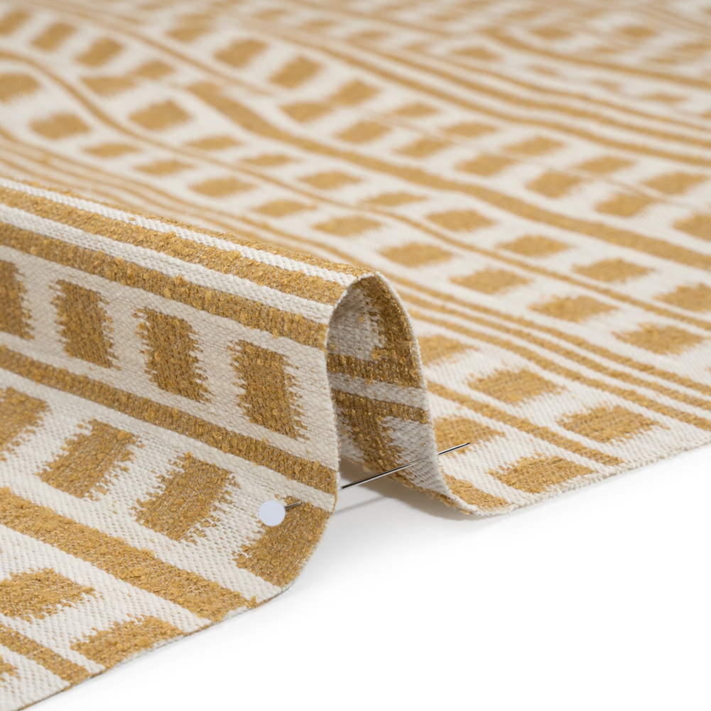 Polyester and Cotton Home Decor Jacquard – Sunflower Ikat Squares in Stripes – British Imported Polyester and Cotton Home Decor Jacquard – Sunflower Ikat Squares in Stripes – British Imported