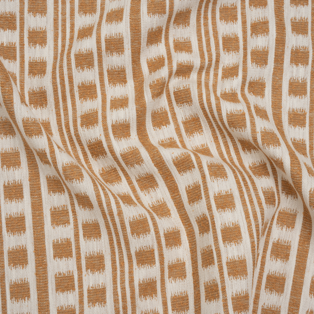 Polyester and Cotton Home Decor Jacquard – Tangerine Ikat Squares in Stripes – British Imported Polyester and Cotton Home Decor Jacquard – Tangerine Ikat Squares in Stripes – British Imported