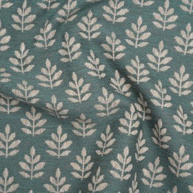 Polyester and Cotton Twill Jacquard – Teal Lines of Leaves – British Imported Polyester and Cotton Twill Jacquard – Teal Lines of Leaves – British Imported