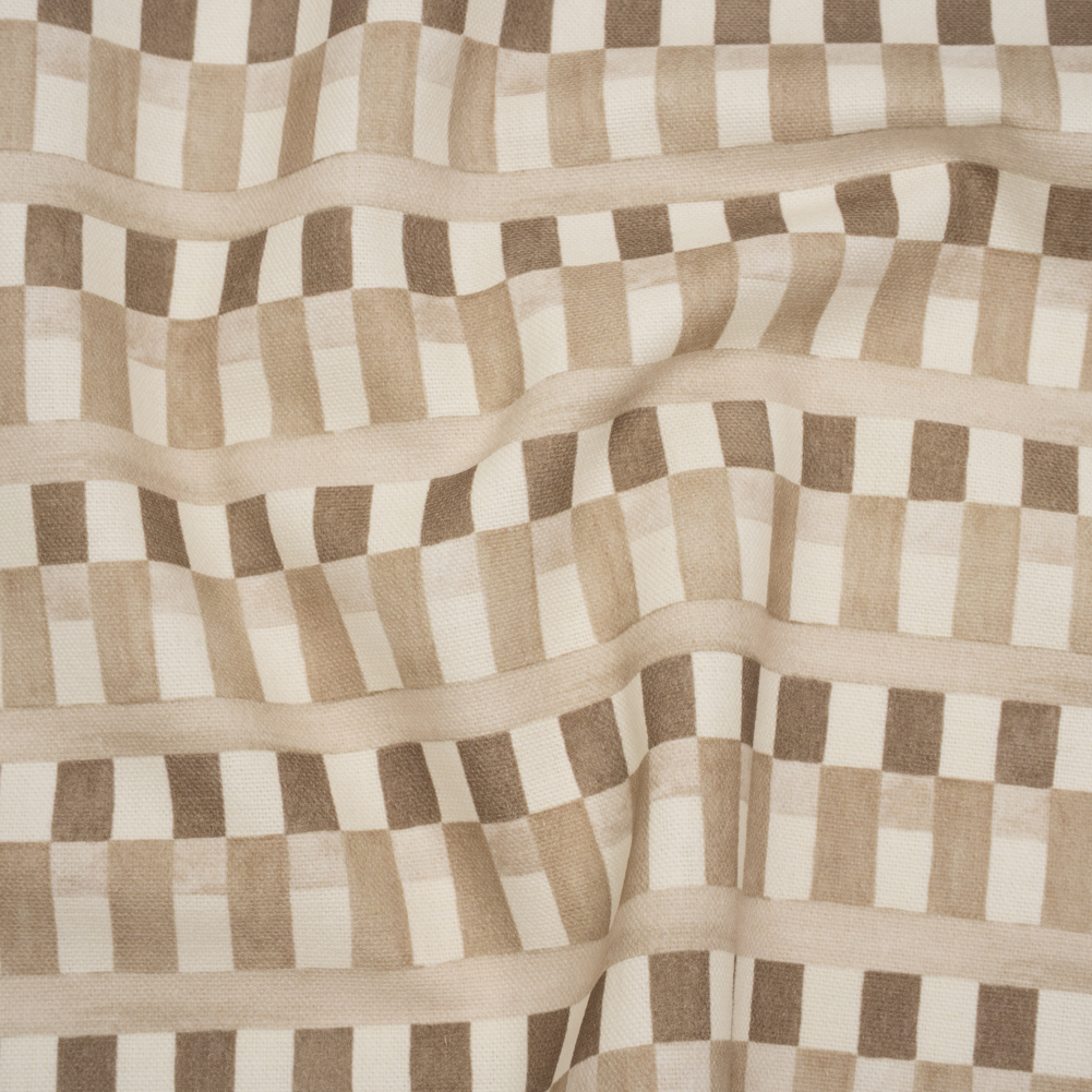 Cotton and Linen Canvas Print – Natural Geometric Block Stripes – British Imported Cotton and Linen Canvas Print – Natural Geometric Block Stripes – British Imported