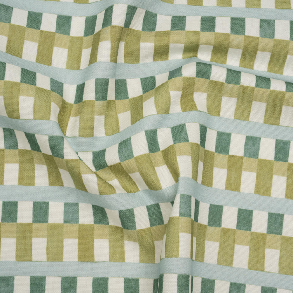 Cotton and Linen Canvas Print – Teal Geometric Block Stripes – British Imported Cotton and Linen Canvas Print – Teal Geometric Block Stripes – British Imported