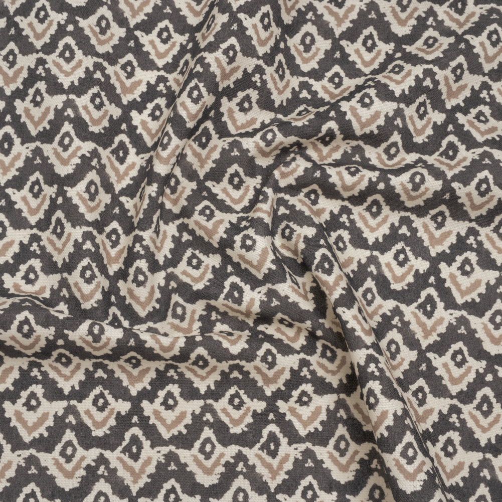 Cotton and Linen Canvas Print – Charcoal Rows of Diamonds – British Imported Cotton and Linen Canvas Print – Charcoal Rows of Diamonds – British Imported