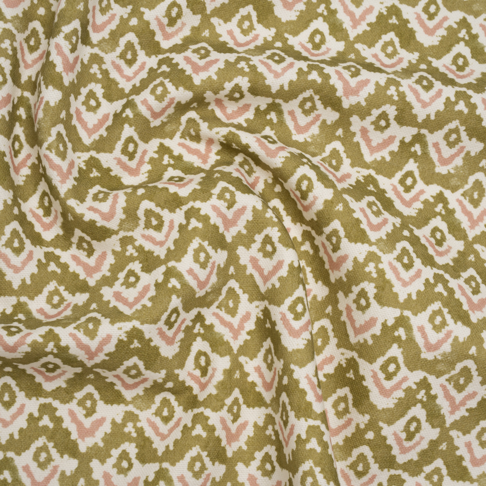 Cotton and Linen Canvas Print – Olive Rows of Diamonds – British Imported Cotton and Linen Canvas Print – Olive Rows of Diamonds – British Imported